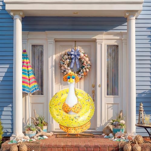 Abbylike Summer Porch Goose Outfits Yellow Bikini Hawaiian Goose Costume Clothes with Swimsuit, Swim Ring, Sun Hat, Sunglasses Fits Large 23'' Cement for Garden Yard Statue Lawn Art Decoration - Image 3