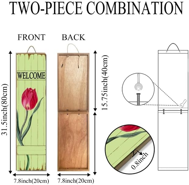 Tulip Welcome Wood Porch Sign 31.5inx7.8in, Greem Summer Spring Porch Leaner for Front Door Porch Patio or Wall, Spring & Summer Farmhouse Decorations Rustic Vertical Porch Decor - Image 6