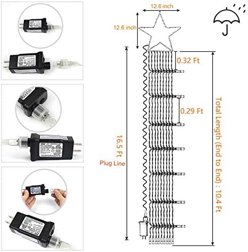 Outdoor Christmas Star Lights 320 LED Waterfall Christmas Tree Lights 8 Lighting Modes Outdoor Christmas Decorations Star String Lights for Outside Tree Wall Yard Xmas Wedding Party (White) - Image 4