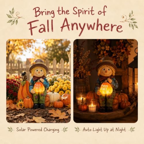 TERESA'S COLLECTIONS Fall Outdoor Decor Scarecrow Pumpkin Solar Resin 6.3" - Image 4