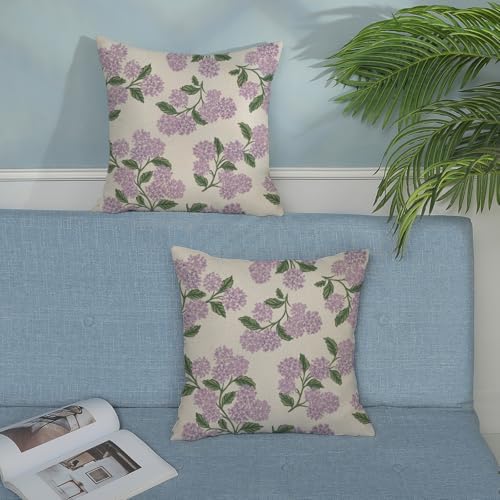 Purple Pink Pillow Covers 24x24 Inch 2 Pcs Green Hydrangea Flower Decor Throw Pillows Vintage Floral Seasonal Spring Summer Outdoor Decoration Pillowcase Linen Cushion Cover for Couch Sofa - Image 3