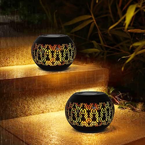 Solar Table Lanterns Outdoor Waterproof - Dancing Flickering Flame Lamp Black Peacock Feather Metal Tabletop Light Solar Powered Decorative Lantern for Desk Bedroom Patio Garden Pathway Yard (1 Pack) - Image 6