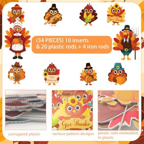 10PCS 20x12Inch Thanksgiving Yard Signs with Stakes Outdoor Turkey Decorations Waterproof Thanksgiving Lawn Decor for Garden Porch Farmhouse Party - Image 3