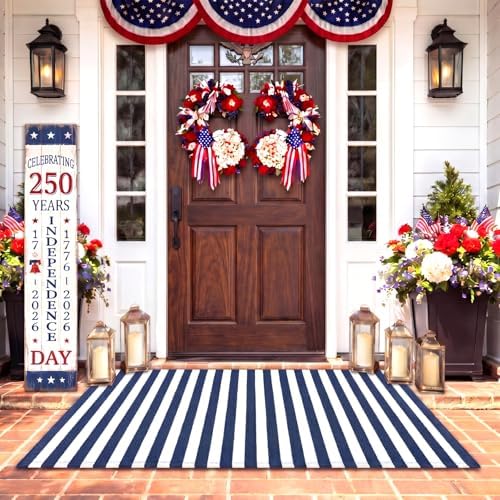 Moucuny 2'4'' X 3'7'' Narrow Navy and White Patriotic Vertical Stripe Rug - Image 5
