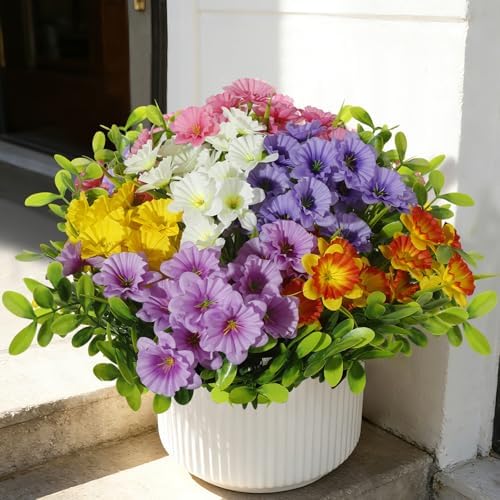 Faux Outdoor Plants UV Resistant, 12pcs Realistic Artificial Flowers, Silk Daffodils Flowers for Outdoor Planters, Colorful Faux Flowers ＆ Plants for Garden Outside Patio Porch Window Home Decor - Image 2
