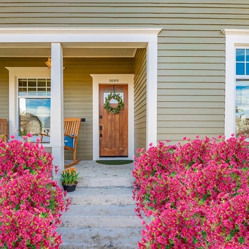 Artificial Flowers for Outdoors 12 Bundles Realistic Faux Plants UV Resistant Fake Silk Morning Glory with Eucalyptus for Front Door Planter Patio Porch Outside Spring Summer Decoration (Magenta) - Image 4