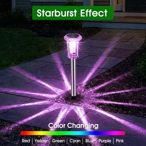 Eyrosa Solar Outdoor Lights, 10 Pack Solar Pathway Lights Outdoor Waterproof, Stainless Steel Stake Lighting for Garden Yard Path Walkway Driveway Patio Lawn Outside Decor,Color Changing - Image 2