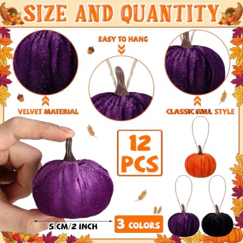 Vercraft 12 Pcs Fall Pumpkin Hanging Ornament, Fall Tree Decor, Classic - Image 2