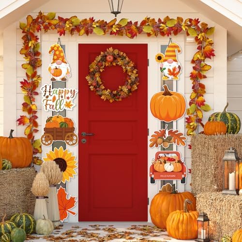 Yaomiao 2 Sets Happy Fall Party Decorations Hanging Door Porch Sign Banners - Image 5