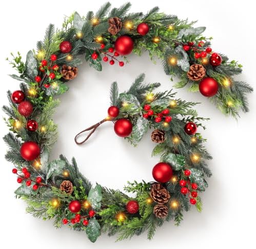 6.5ft Christmas Garland with Lights Artificial Frosted Pine Garlands by Unknown