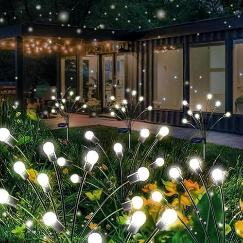 Solar Garden Lights Outdoor 8 Pack 64 LED Solar Firefly Lights Cool White by Halloween