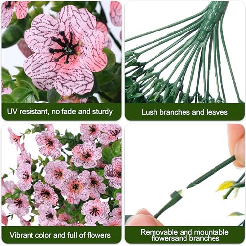 INSPRING Artificial Faux Outdoor Outside Flowers Plants, 2 PCS Fake Silk UV Resistant Look Real Pink Daisy Trailing Vines for Front Door Porch Planter Urn Patio Balcony Decoration - Image 3