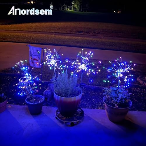 Anordsem Solar Firework Lights Outdoor Garden Fairy Lights 8 Pack Colorful - Image 2