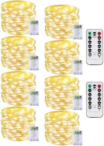 8 Pack 60 LED Fairy Lights Battery Operated with Remote, 20 FT Warm White by BOSSERN