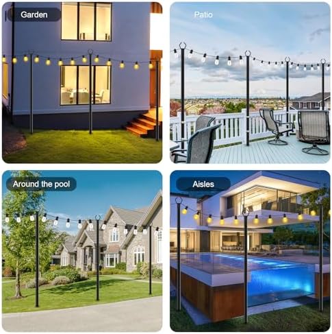 SINLEY 6 Pack String Light Poles,10 Ft Metal Poles with Fork for Outdoor String Lights,Outdoor Light Poles with Fork,Poles/Post/Stand for Outside,Patio,Deck,Backyard,Garden Wedding,Party - Image 2