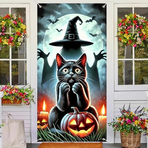 BlissYard Halloween Door Banner Black Cat 35x71 Inch Polyester - Image 4