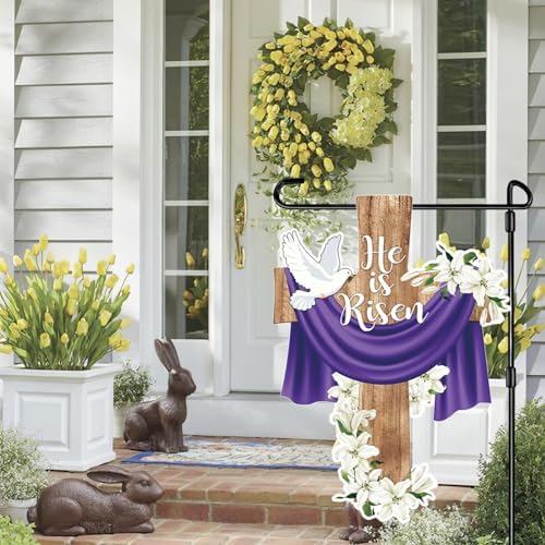 He is Risen Easter Garden Flag Banner Outdoor Decorations for Outside Double-Sided Printed, Cross Rise Christian Jesus Lily Flowers Bunting Yard Flags House Yard Spring Seasonal Decoration - Image 3