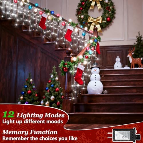 Christmas Icicle Lights Outdoor 50FT 504 LED Drops Cool White - Image 3