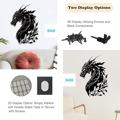 Black Metal Dragon Wall Art, 3D Medieval Decor for Men Cave, Fantasy Gift - Image 4