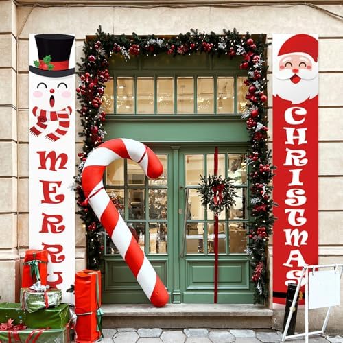 Christmas Porch Banner Sign Snowman Santa Claus Merry Christmas Banner for Xmas Holiday Wall Hanging Decor Supplies Indoor Outdoor - Image 5