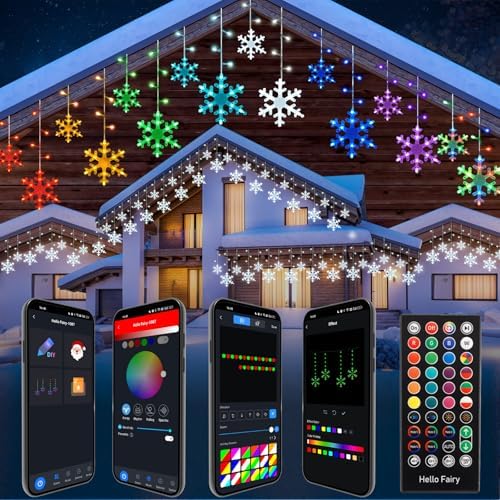 Smart Christmas Snowflake Icicle Lights, 16.4FT 192 LED 16 Drops, APP Remote Control Plug in 16 Million Colors, Curtain Lights Connectable, Xmas Decorations with Timer & Music Sync for Indoor Outdoor by Unknown