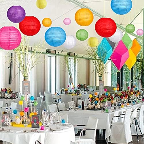 Round Hanging Paper Lanterns Rainbow Party Decorations 15pcs - Image 6