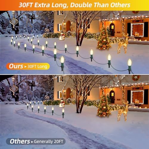 USOKYO 30Ft C9 Led Christmas Pathway Lights Outdoor, 20 Warm White Bulbs Waterproof Connectable Christmas Walkway Lights with Stakes for Yard Lawn Sidewalk Driveway Christmas Decorations - Image 3