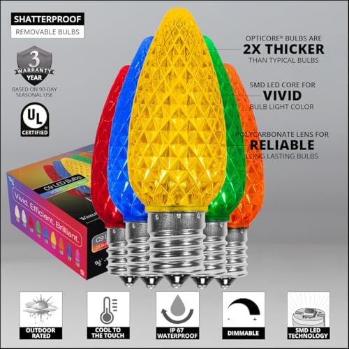 Wintergreen Lighting 25 OptiCore LED C9 Multicolor Pathway Christmas Lights, Heavy Duty Bulbs for Driveway, Walkway Marker, 5" Commercial PathPRO Stakes, 18 Gauge Green Wire, 25' - Image 3
