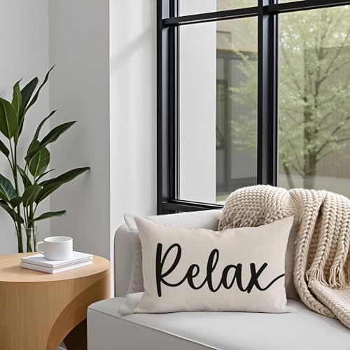 Decorative Throw Pillow Covers 12x20 Set of 2 Relax Unwind, Cream - Image 3
