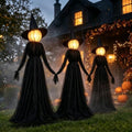 NEROSUN Halloween Witches Decorations Outdoor, 5 FT Set of 3 Light Up Holding Hands Witches with Stakes and Timer Function, Glowing Face Witch Decorations for Yard Garden Lawn Haunted House by NEROSUN