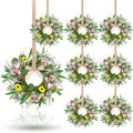 8 Pcs 9" Mini Spring Summer Flowered Wreath Floral Wedding Candle Rings Wreaths Kitchen Cabinet Wreaths with Ribbon for Pillars Wedding Table Centerpiece Farmhouse Party Home Door All Seasons Decor by Unknown