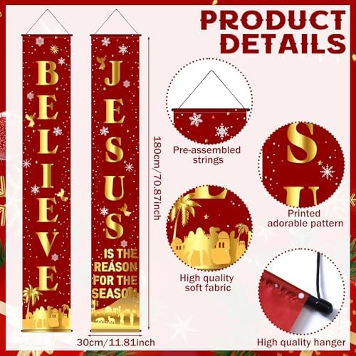 Oudain 3 Pack Christmas Decorations Jesus Door Cover Porch Sign Banner - Image 2