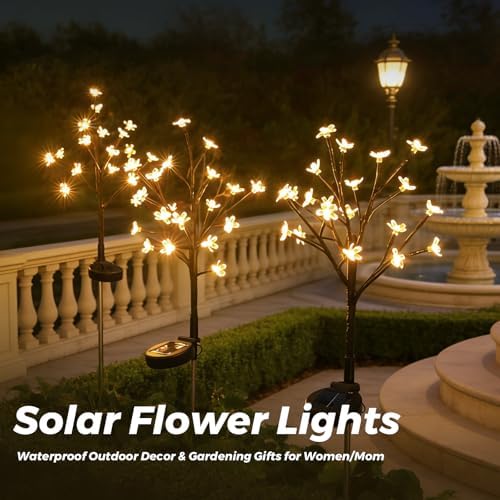 Solar Garden Lights Outdoor Decor, Waterproof Solar Flowers for Outside Yard Patio Lawn Pathway, Decorative Fairy Lights for Christmas Thanksgiving Decorations, Gardening Gifts for Women Warm - Image 6