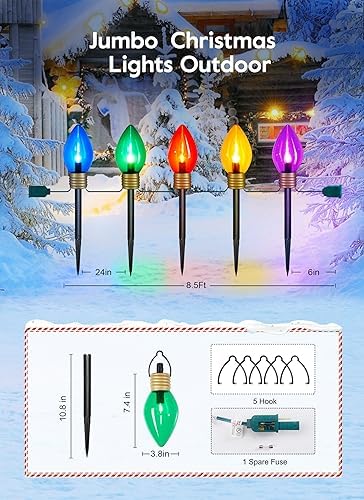 Jumbo C9 Christmas Pathway Lights Outdoor - 8.5 Feet 5 LED C9 Walkway Light - Image 4