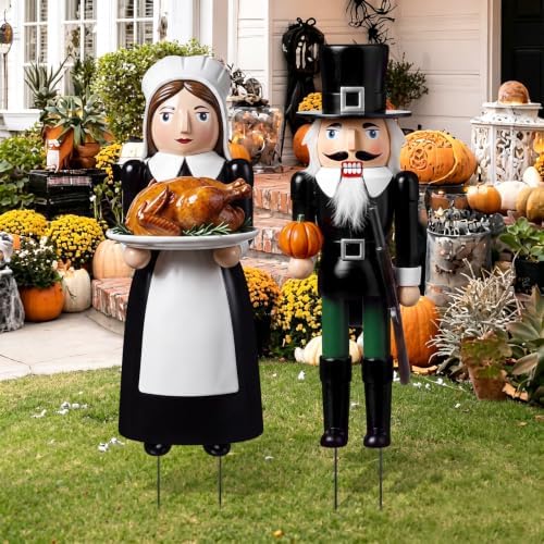 Geelin 2 Pack Fall Thanksgiving Metal Garden Stakes,Pilgrim Couple by Geelin