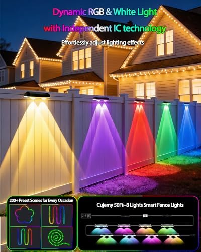 Outdoor Fence Lights 8 Pack, 50ft Smart RGB Outdoor Lights, APP - Image 2