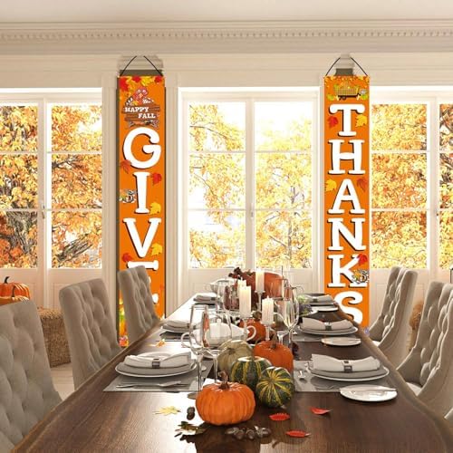 GIVE THANKS Hanging Banner Porch Sign Autumn Pumpkin Maple Leaf Backdrop Flag Fall Harvest Welcome Banner For Indoor Outdoor Wall Door Decoration Thanksgiving Party Decorations 72"x12" - Image 6