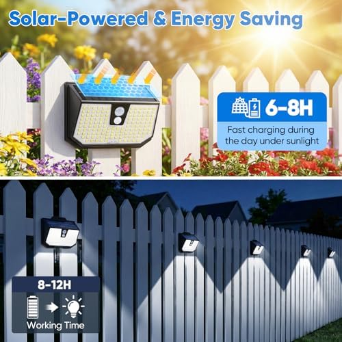 Brightever 2-Pack Solar Motion Sensor Outdoor Lights, IP65 Waterproof Solar Powered Fence Lights with 3 Lighting Modes, Solar Security Wall Lights for Outside, House, Walking Dog, Step, Deck, Garage - Image 5