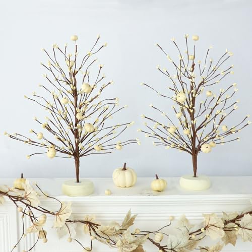 2 Pack Fall Artificial Tree 15'' with White Pumpkins & Berries Fall Decor - Image 5