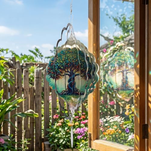 Tree of Life Wind Spinners Outdoor, 12 Inch Laser Cut Stainless Steel Wind Spinner, 3D Kinetic Metal Hanging Sculpture, Yard Art, Garden Decoration, Tree of Life Gifts for Women, Men, Holidays - Image 6