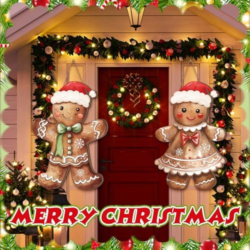 Shellwei 2 Pcs Classic Gingerbread Hanging Signs, Christmas Door Decor - Image 3