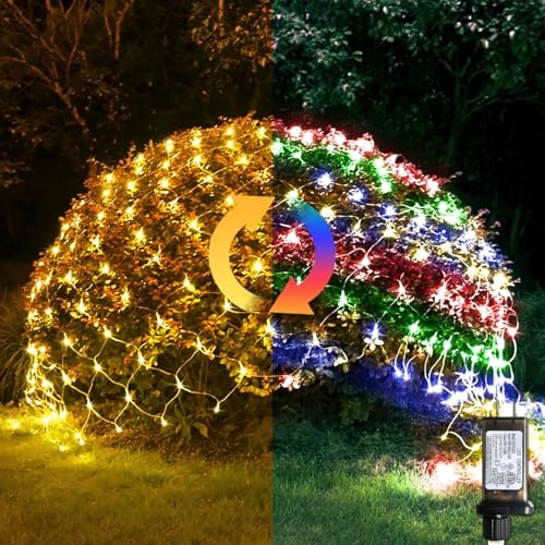 JMEXSUSS 200 LED Christmas Net Lights, 9.8ft x 6.6ft Connectable Outdoor Mesh, Plug-in Bush Lights (Warm White & Multicolor) (Pack of 6) by JMEXSUSS