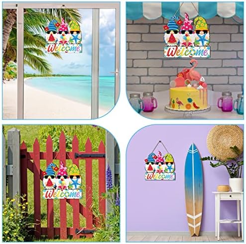 Panelee Summer Welcome Door Sign Wooden Hawaii Gnome Hanging Sign Truck Summer Gnome Door Hanger with Rope Colorful Hawaiian Hanging Decoration for Front Porch Home Decor - Image 6