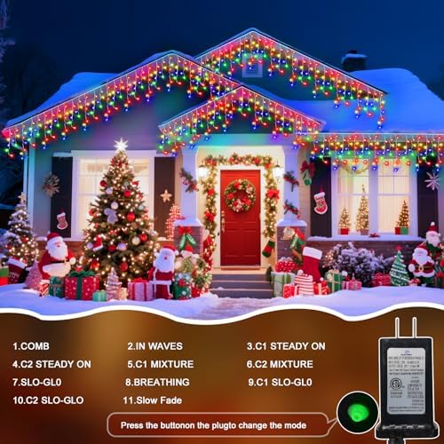 66 Ft Ice Lights for Outside, 640 LED Christmas Lights Outdoor Plug in, Christmas String Lights with 11 Modes & Timer for Holiday, Party, Wedding, House, Patio, Outdoor Decorations - Image 3