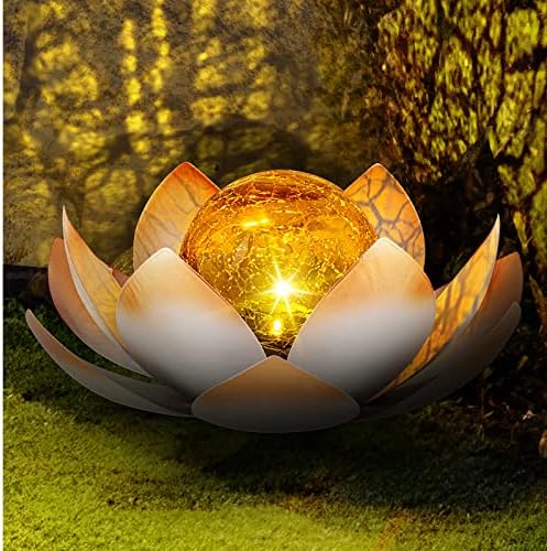 Huaxu Solar Lights Outdoor Garden Decorative Art Metal Lotus Cracked Glass Ball Waterproof Decorations for Pathway Lawn Patio Yard Ground Tabletop Gifts by Huaxu