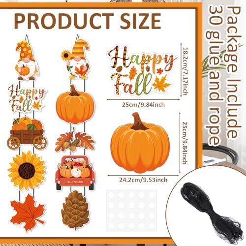 Yaomiao 2 Sets Happy Fall Party Decorations Hanging Door Porch Sign Banners - Image 2