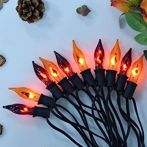 PASUTO Orange and Purple Halloween Lights - Flickering Flame String Lights, 12.8Ft Indoor Outdoor Halloween Lights C7 Retro Flame String Lights, Ideal for Fall Halloweens Decorations for Home Party - Image 3