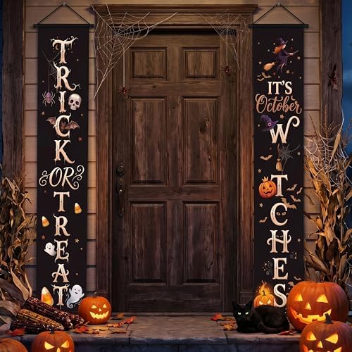 Outdoor Halloween Decorations Door Banner - Waterproof Spooky Porch Signs for Front Door Yard Haunted House Party Decor by jenmir