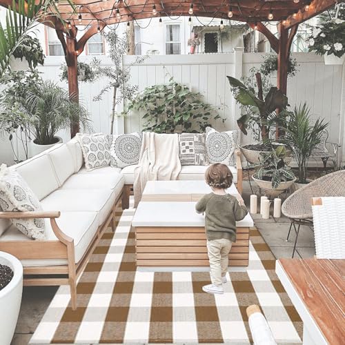 Fall Outdoor Rug Brown and White Buffalo Plaid Rug Cotton Hand-Woven Buffalo Check Rug Layered Doormats for Front Door/Front Porch/Farmhouse/Entryway/Patio - Image 7