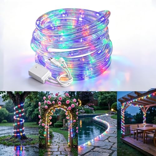 50ft Rope Lights For Outside, Connectable & Flexible Tube Lights with 8 Modes Controller,Waterproof Multicolor LED Rope Lighting for Deck,Garden,Pool,Patio,Bedroom,Indoor & Outdoor Landscape Lighting by CHORLED